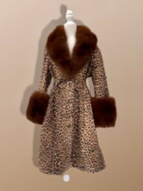 Leopard Print Leather and Fox Fur Trench Fit and Flare Coat